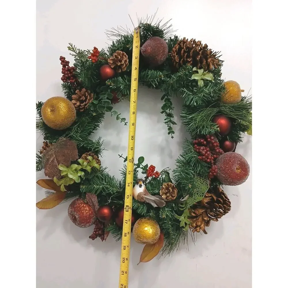 Partridge In Pear Tree Winter Door Wreath Realistic‎ Holiday Crystal Fruit Apple